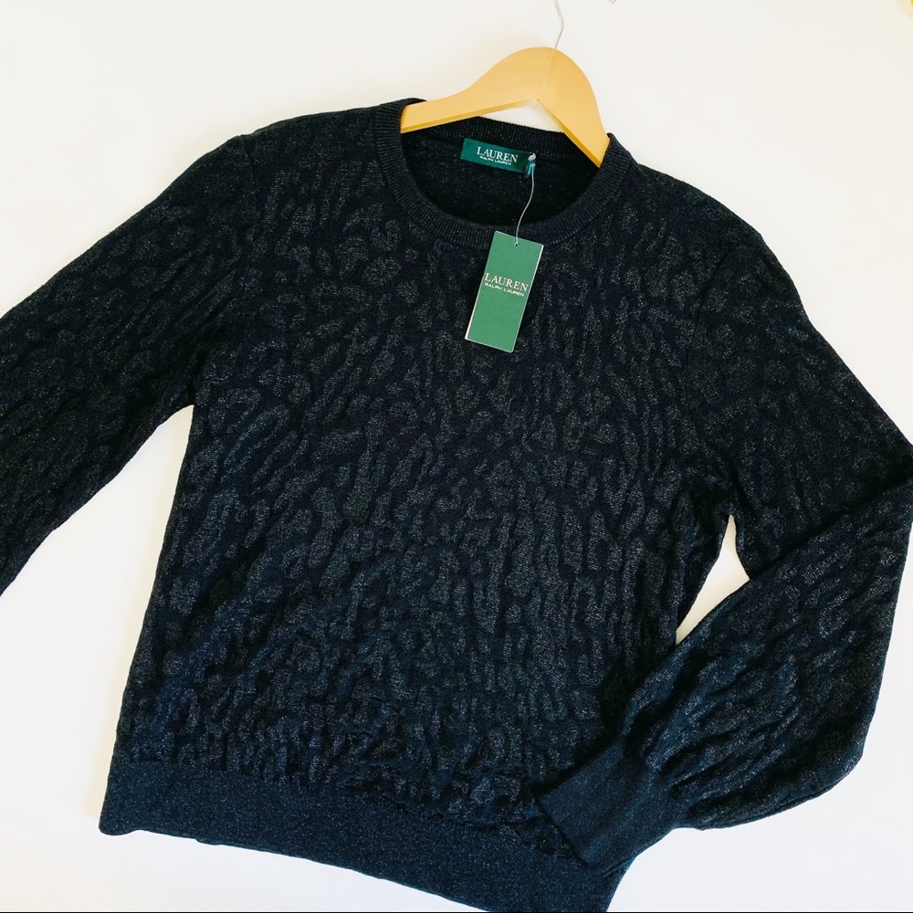 Ralph Lauren Metallic Black Sweater Animal Print